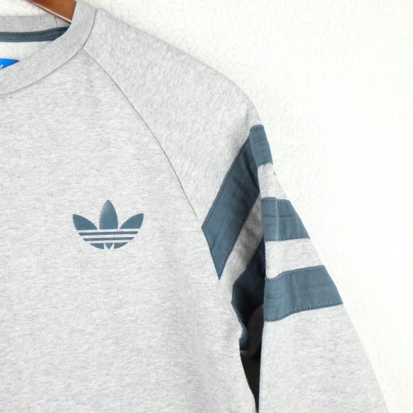 Adidas Trefoil Sweater Womens Small Gray Blue Striped Pullover Crew Sweatshirt - Picture 3 of 10